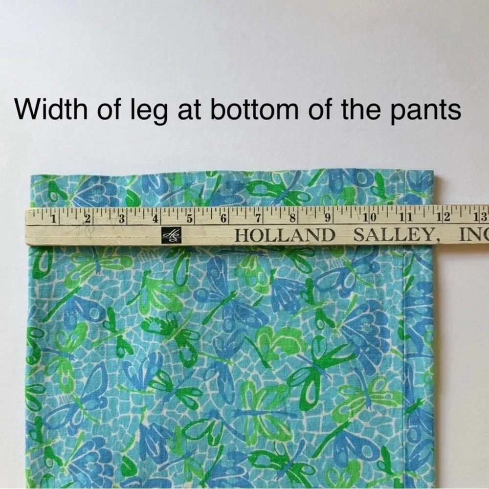 Lilly Pulitzer Linen Pants Wide Leg Palm Beach Fit Blue Green Dragonfly print - Picture 9 of 9